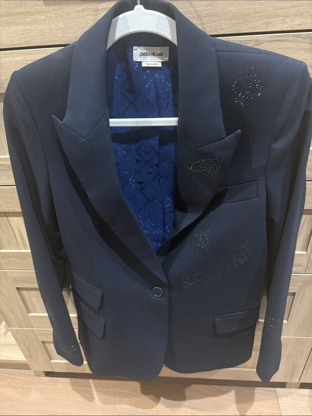 Zadig & Voltaire Navy Embellished Blazer with Patterned Lining